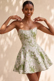 Lichtgroene A-lijn parelmoer korset strapless Baskische taille korte homecoming jurk