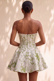 Lichtgroene A-lijn parelmoer korset strapless Baskische taille korte homecoming jurk
