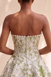 Lichtgroene A-lijn parelmoer korset strapless Baskische taille korte homecoming jurk