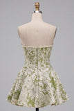 Lichtgroene A-lijn parelmoer korset strapless Baskische taille korte homecoming jurk