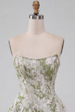 Lichtgroene A-lijn parelmoer korset strapless Baskische taille korte homecoming jurk