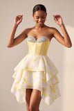 Gele A-lijn korset Sweetheart bedrukte Homecoming jurk met Strass-stenen