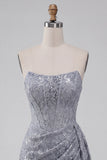 Grijsblauw korset Bodycon strapless gerimpelde korte homecomingjurk met zijband