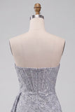 Grijsblauw korset Bodycon strapless gerimpelde korte homecomingjurk met zijband