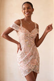 Blush Bodycon koude schouder bloemen korte homecoming jurk met borduursel
