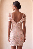 Blush Bodycon koude schouder bloemen korte homecoming jurk met borduursel