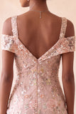 Blush Bodycon koude schouder bloemen korte homecoming jurk met borduursel