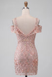 Blush Bodycon koude schouder bloemen korte homecoming jurk met borduursel