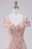 Blush Bodycon koude schouder bloemen korte homecoming jurk met borduursel