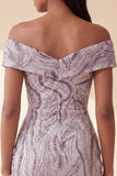 Glam lila bodycon met off-the-shoulder pailletten korte homecomingjurk