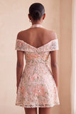 Bloemen geborduurde pailletten koude schouder halter korte homecoming jurk
