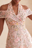 Bloemen geborduurde pailletten koude schouder halter korte homecoming jurk