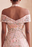Bloemen geborduurde pailletten koude schouder halter korte homecoming jurk