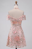 Bloemen geborduurde pailletten koude schouder halter korte homecoming jurk