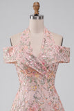 Bloemen geborduurde pailletten koude schouder halter korte homecoming jurk