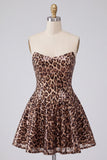 Glam Leopard Sequin strapless fit & flare Mini Homecoming jurk