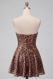Glam Leopard Sequin strapless fit & flare Mini Homecoming jurk