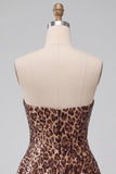 Glam Leopard Sequin strapless fit & flare Mini Homecoming jurk