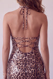 Bodycon Halter Mini Homecoming Jurk met luipaardprint Bodycon Halter met Touwtjes