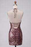 Bodycon Halter Mini Homecoming Jurk met luipaardprint Bodycon Halter met Touwtjes
