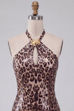 Bodycon Halter Mini Homecoming Jurk met luipaardprint Bodycon Halter met Touwtjes