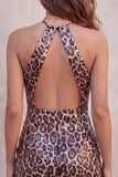 Glinsterende pailletten luipaardprint bodycon halter sleutelgat korte homecomingjurk