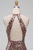 Glinsterende pailletten luipaardprint bodycon halter sleutelgat korte homecomingjurk
