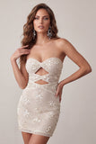 Ivoor bodycon uitgesneden strapless korte homecomingjurk met pailletten