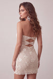 Ivoor bodycon uitgesneden strapless korte homecomingjurk met pailletten