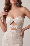 Ivoor bodycon uitgesneden strapless korte homecomingjurk met pailletten