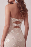Ivoor bodycon uitgesneden strapless korte homecomingjurk met pailletten