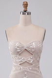 Ivoor bodycon uitgesneden strapless korte homecomingjurk met pailletten