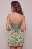 Stoffige salie korset fluwelen strapless bloemen korte homecoming jurk