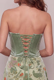 Stoffige salie korset fluwelen strapless bloemen korte homecoming jurk