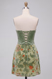 Stoffige salie korset fluwelen strapless bloemen korte homecoming jurk