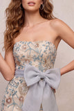 Lichtgrijs bodycon pailletten strapless kralenbezette korte homecomingjurk met strik
