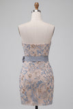 Lichtgrijs bodycon pailletten strapless kralenbezette korte homecomingjurk met strik