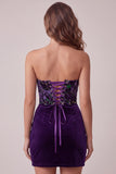 Pruimenkorset strapless fluwelen bodycon gerimpelde korte homecomingjurk