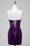 Pruimenkorset strapless fluwelen bodycon gerimpelde korte homecomingjurk