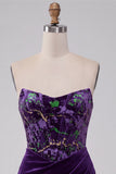 Pruimenkorset strapless fluwelen bodycon gerimpelde korte homecomingjurk