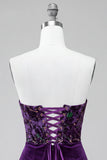 Pruimenkorset strapless fluwelen bodycon gerimpelde korte homecomingjurk