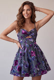 Plum A-lijn sweetheart cut out bloemen korte homecoming jurk