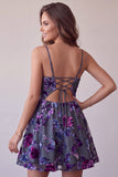Plum A-lijn sweetheart cut out bloemen korte homecoming jurk