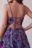 Plum A-lijn sweetheart cut out bloemen korte homecoming jurk