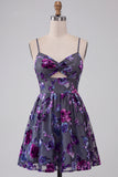 Plum A-lijn sweetheart cut out bloemen korte homecoming jurk