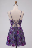 Plum A-lijn sweetheart cut out bloemen korte homecoming jurk