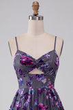Plum A-lijn sweetheart cut out bloemen korte homecoming jurk