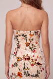 Champagne Floral Bodycon fluwelen strapless bedrukte homecomingjurk met sleutelgat