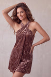 Khaki Bodycon Halter Burnout Velvet Korte Cocktailjurk