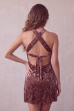 Khaki Bodycon Halter Burnout Velvet Korte Cocktailjurk